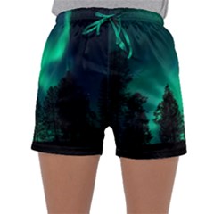 Aurora Northern Lights Phenomenon Atmosphere Sky Sleepwear Shorts by pakminggu