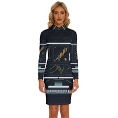 Remote Work Work From Home Online Work Long Sleeve Shirt Collar Bodycon Dress by pakminggu