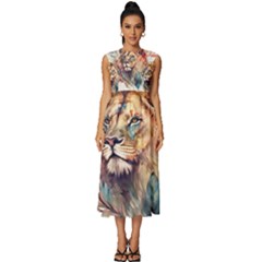 Lion Africa African Art Sleeveless Round Neck Midi Dress by pakminggu