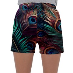 Peacock Feathers Nature Feather Pattern Sleepwear Shorts by pakminggu