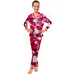 Pink Hearts Pattern Love Shape Kids  Satin Long Sleeve Pajamas Set by danenraven