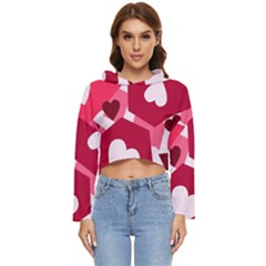 Pink Hearts Pattern Love Shape Women s Lightweight Cropped Hoodie by danenraven