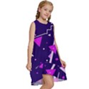 Purple Blue Geometric Pattern Kids  Frill Swing Dress View3