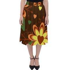 Floral Hearts Brown Green Retro Classic Midi Skirt by danenraven