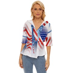 Statue Of Liberty And Usa Flag Art Lightweight Drawstring Hooded Top by danenraven