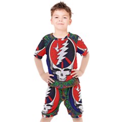 Grateful Dead Pattern Kids  Tee And Shorts Set by Mog4mog4