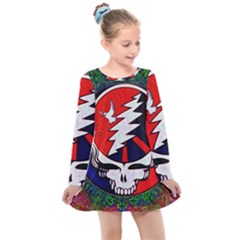 Grateful Dead Pattern Kids  Long Sleeve Dress by Mog4mog4