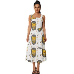 Lion Heads Pattern Design Doodle Square Neckline Tiered Midi Dress by Mog4mog4