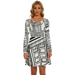 Bad Wolf Tardis Art Drawing Doctor Who Long Sleeve Wide Neck Velvet Dress by Mog4mog4