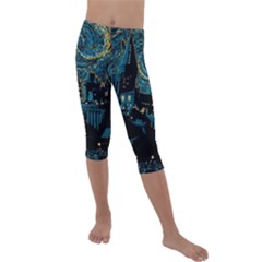 Hogwarts Castle Van Gogh Kids  Lightweight Velour Capri Leggings  by Mog4mog4