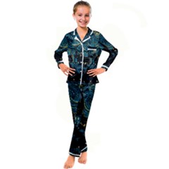 Hogwarts Castle Van Gogh Kids  Satin Long Sleeve Pajamas Set by Mog4mog4