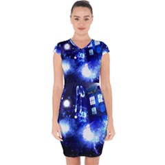 Tardis Background Space Capsleeve Drawstring Dress  by Mog4mog4