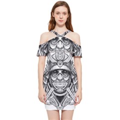 Drawing Samurai Tattoo Sketch Japanese Samurai Shoulder Frill Bodycon Summer Dress by Mog4mog4