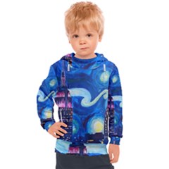 Starry Night In New York Van Gogh Manhattan Chrysler Building And Empire State Building Kids  Hooded Pullover by Mog4mog4