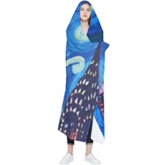 Starry Night In New York Van Gogh Manhattan Chrysler Building And Empire State Building Wearable Blanket by Mog4mog4