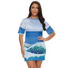 Illustration Landscape Sea Ocean Waves Beach Blue Just Threw It On Dress by Mog4mog4