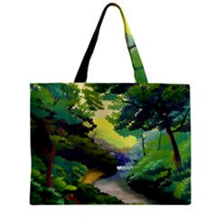 Landscape Illustration Nature Forest River Water Zipper Mini Tote Bag by Mog4mog4