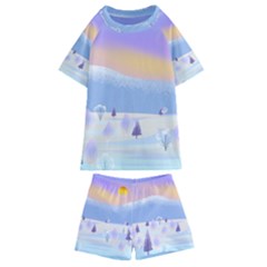 Vector Winter Landscape Sunset Evening Snow Kids  Swim Tee And Shorts Set by Mog4mog4