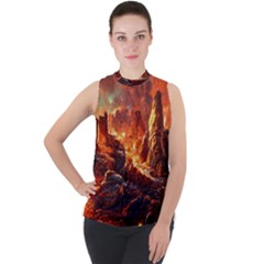 Nature Wallpaper Vulcanic Landscape Mock Neck Chiffon Sleeveless Top by Mog4mog4