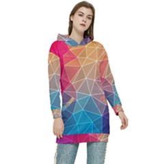 Multicolored Geometric Origami Idea Pattern Women s Long Oversized Pullover Hoodie by Bakwanart