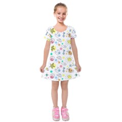 Summer Pattern Colorful Drawing Doodle Kids  Short Sleeve Velvet Dress by Bakwanart