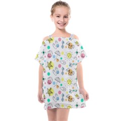 Summer Pattern Colorful Drawing Doodle Kids  One Piece Chiffon Dress by Bakwanart