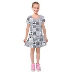 Black And White Geometric Patterns Kids  Short Sleeve Velvet Dress by Bakwanart