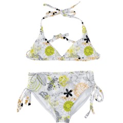 Doodle Flowers Hand Drawing Pattern Kids  Classic Bikini Set by Bakwanart