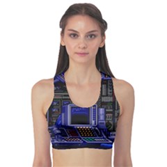 Blue Computer Monitor With Chair Game Digital Wallpaper, Digital Art Sports Bra by Bakwanart