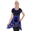 Blue Computer Monitor With Chair Game Digital Wallpaper, Digital Art Short Sleeve Side Drop Tunic View1