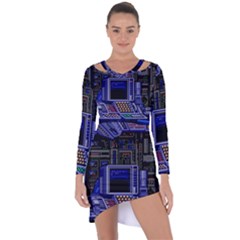 Blue Computer Monitor With Chair Game Digital Wallpaper, Digital Art Asymmetric Cut-out Shift Dress by Bakwanart