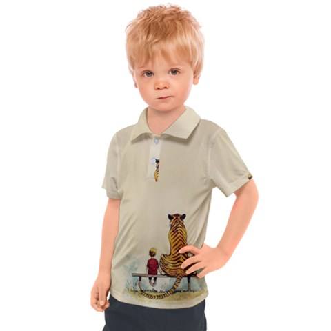 Tiger Sitting Beside Boy Painting Parody Cartoon Kids  Polo Tee by Bakwanart