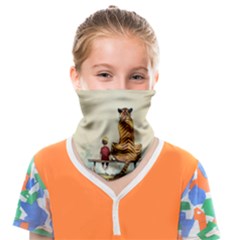 Tiger Sitting Beside Boy Painting Parody Cartoon Face Covering Bandana (kids) by Bakwanart