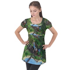 Green Village Miniature Technology Puff Sleeve Tunic Top by Bakwanart