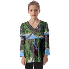 Green Village Miniature Technology Kids  V Neck Casual Top by Bakwanart