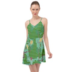 Green Retro Games Pattern Summer Time Chiffon Dress by Bakwanart