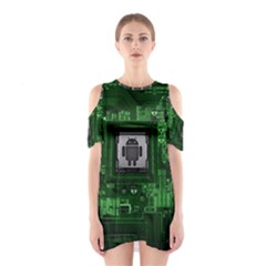 Technology Computer Chip Electronics Industry Circuit Board Shoulder Cutout One Piece Dress by Bakwanart