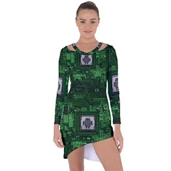 Technology Computer Chip Electronics Industry Circuit Board Asymmetric Cut-out Shift Dress by Bakwanart