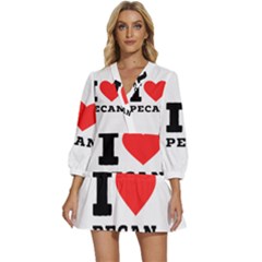 I Love Pecan V-neck Placket Mini Dress by ilovewhateva