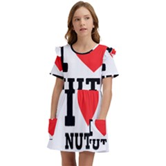 I Love Nuts Kids  Frilly Sleeves Pocket Dress by ilovewhateva