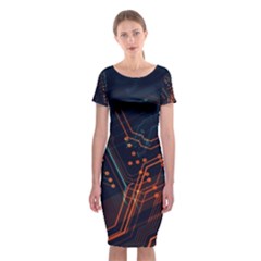 Abstract Colorful Circuit Classic Short Sleeve Midi Dress by Bakwanart