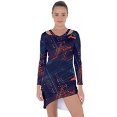 Abstract Colorful Circuit Asymmetric Cut-out Shift Dress by Bakwanart