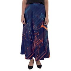 Abstract Colorful Circuit Flared Maxi Skirt by Bakwanart