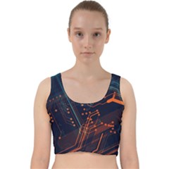 Abstract Colorful Circuit Velvet Racer Back Crop Top by Bakwanart