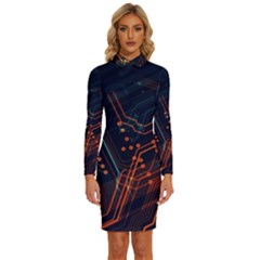 Abstract Colorful Circuit Long Sleeve Shirt Collar Bodycon Dress by Bakwanart