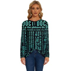 Tardis Doctor Who Technology Number Communication Long Sleeve Crew Neck Pullover Top by Bakwanart