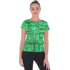 Green Circuit Board Computer Short Sleeve Sports Top  by Bakwanart