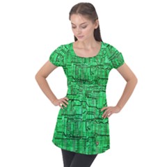 Green Circuit Board Computer Puff Sleeve Tunic Top by Bakwanart