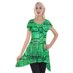 Green Circuit Board Computer Short Sleeve Side Drop Tunic by Bakwanart