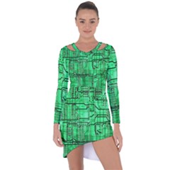 Green Circuit Board Computer Asymmetric Cut-out Shift Dress by Bakwanart